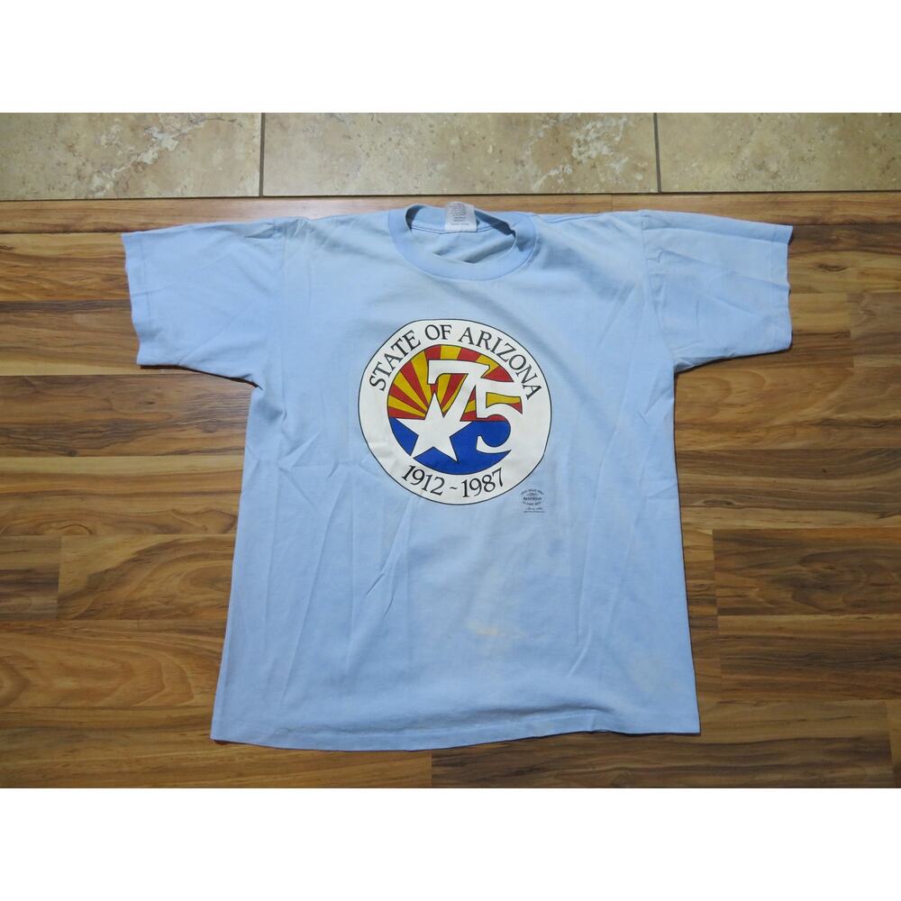Arizona State Seal 75th Anniversary Statehood Double sided T-shirt Blue Sz L